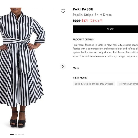 Pari Passu NWOT Poplin Shirtdress Awning Stripe Size C 22 With Belt - Picture 5 of 8